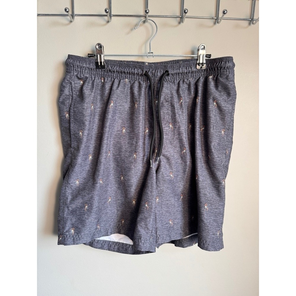 Exp Mens Dark Gray Hula Girl Print Swim Trunks M Tropical Beach Summer Surf